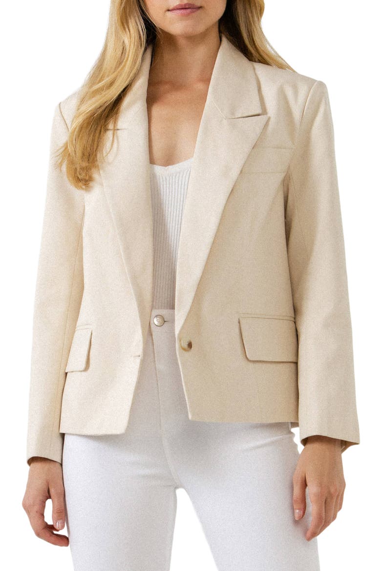 One Button Cotton Blazer, Alternate, color, BEIGE