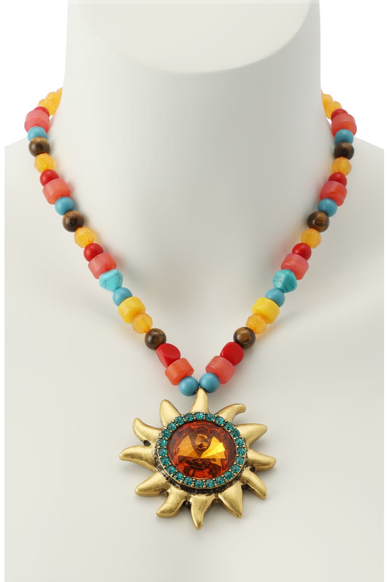 Beaded Pavé Sun Pendant Collar Necklace, Alternate, color, GOLD/ MULTI
