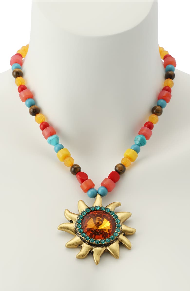 Kurt Geiger London Beaded Pavé Sun Pendant Collar Necklace, Alternate, color, Gold/ Multi