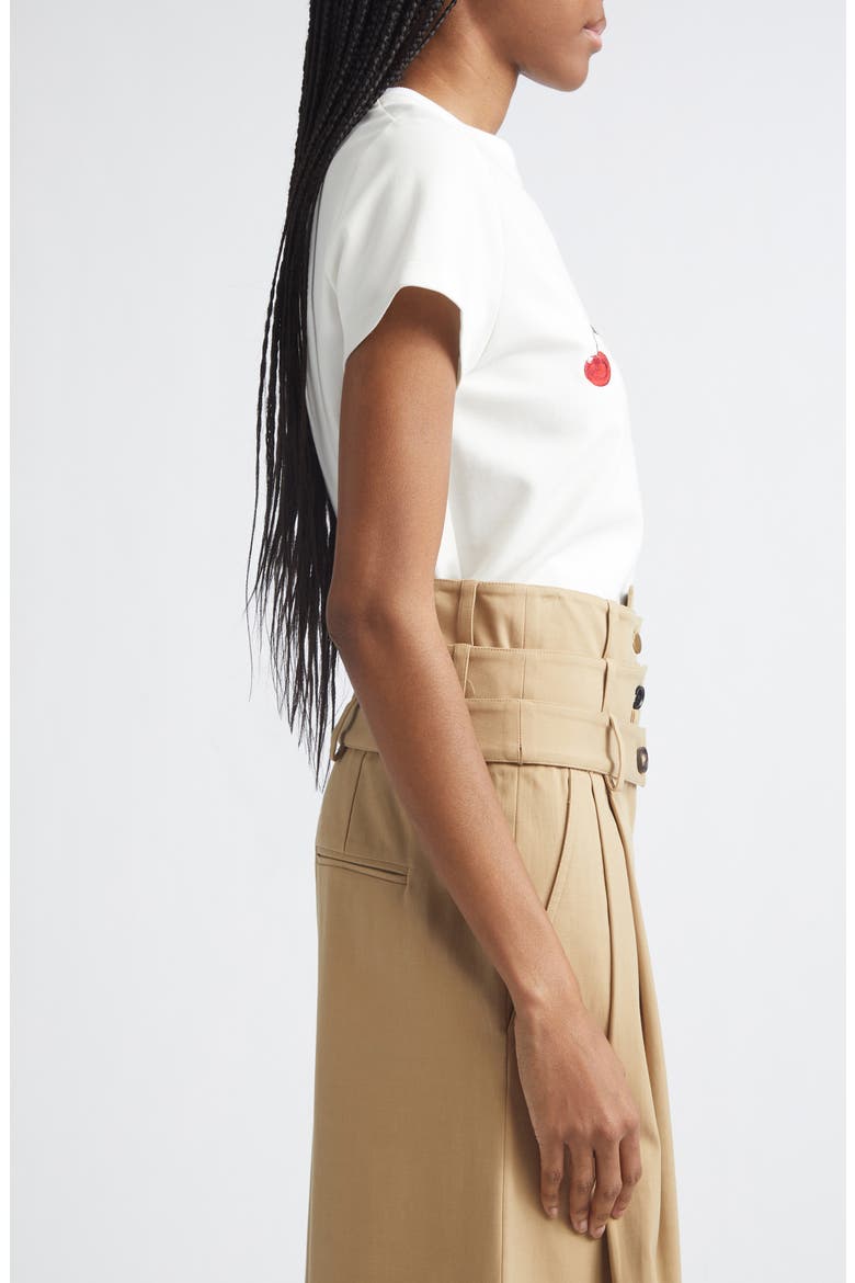 Cheeky Cherry Embroidered Stretch Cotton T-Shirt, Alternate, color, WHITE