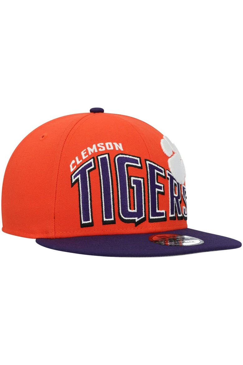 Men's New Era Orange Clemson Tigers Two-Tone Vintage Wave 9FIFTY Snapback Hat, Alternate, color, Orange