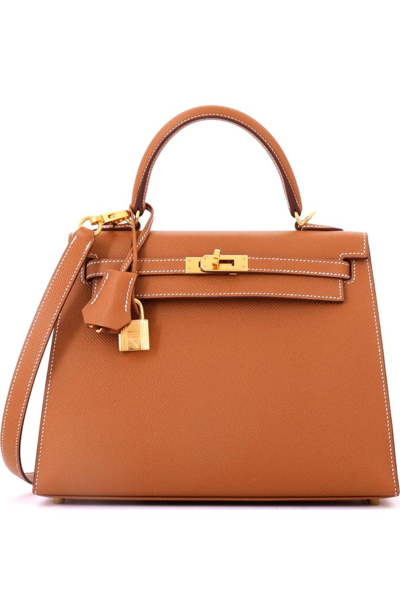 Pre-Owned Hermes Kelly Handbag Brown Epsom with Gold Hardware 25, Main, color, Gold