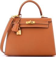 Pre-Owned Hermes Kelly Handbag Brown Epsom with Gold Hardware 25