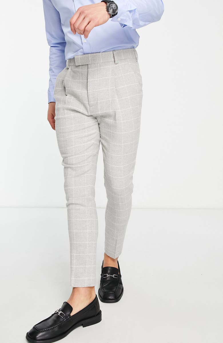 ASOS DESIGN Windowpane Plaid Tapered Smart Trousers, Alternate, color,