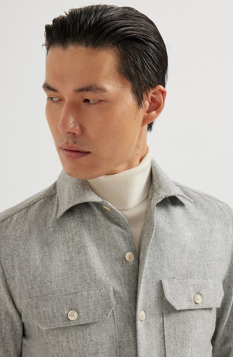 Brunello Cucinelli Virgin wool flannel overshirt, Alternate, color, Pearl Grey
