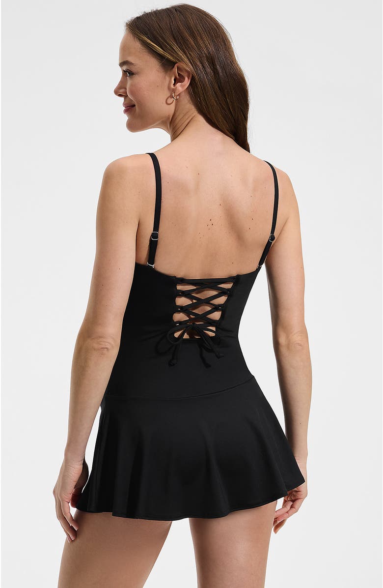 Lands' End Sculpting Bandeau Lace Back Mini Swim Dress, Alternate, color, Black