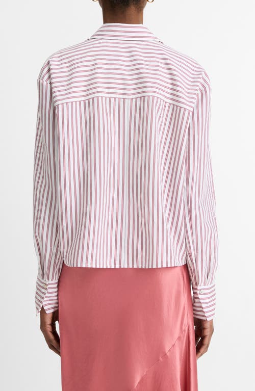 Vince Striped Button-up Shirt In Peony Wood/off White