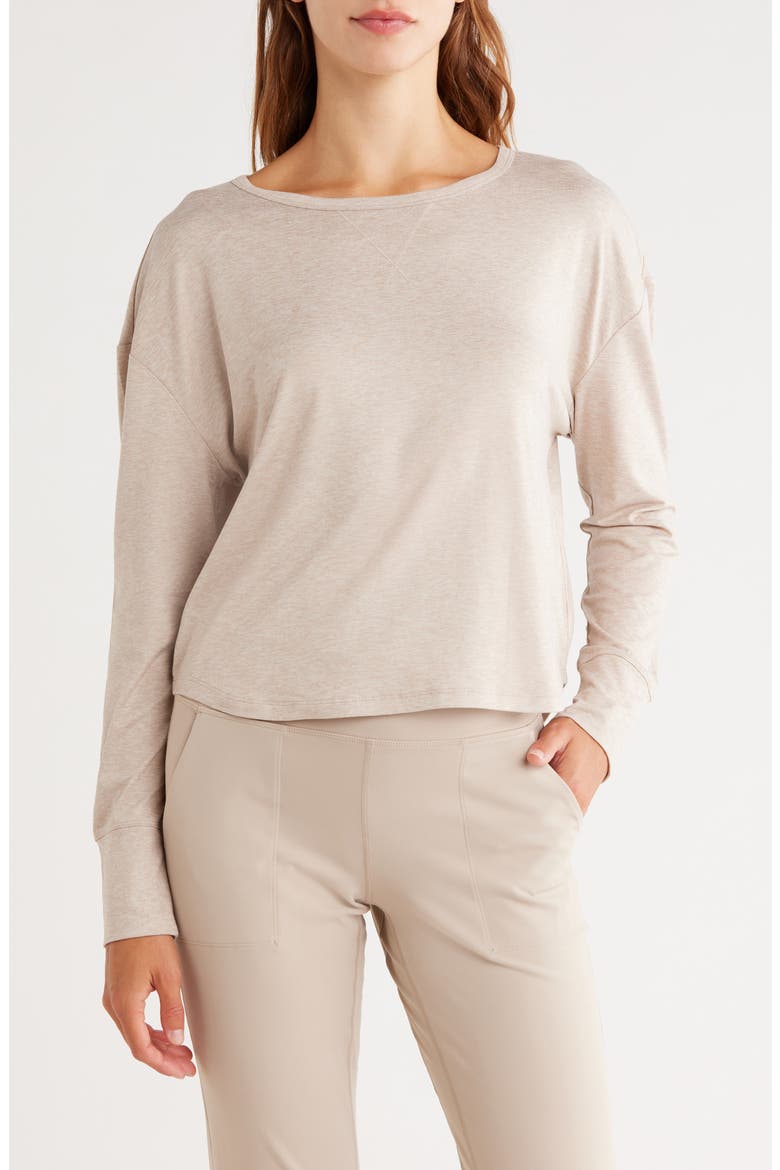 Aura Lite Long Sleeve T-Shirt, Main, color, TAN THREAD HEATHER