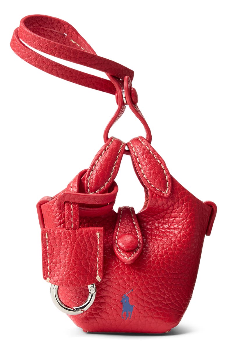 Polo Ralph Lauren Polo Play Pebble Leather Bag Charm, Main, color, Cherry