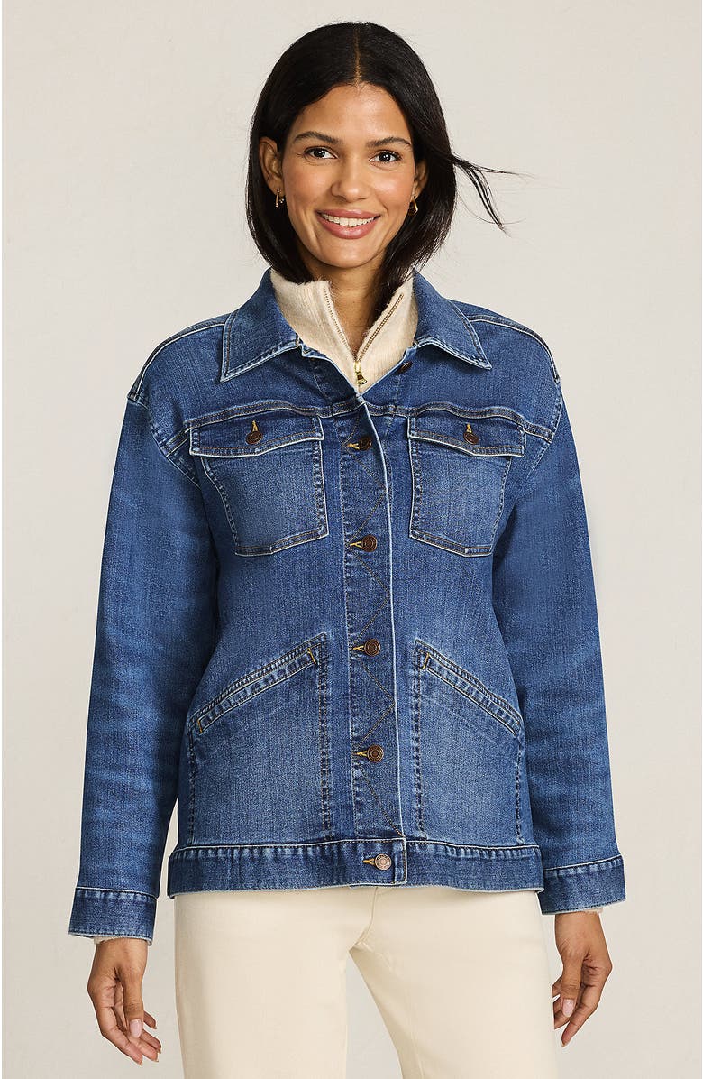 Lands' End Oversized Denim Trucker Jacket, Main, color, 
