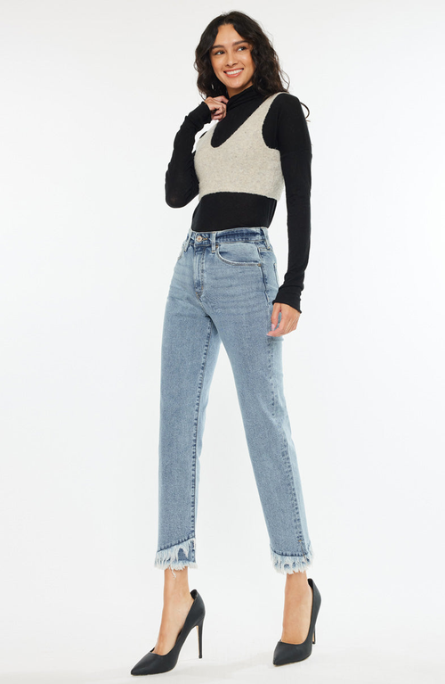 Kancan Clover Essentials High Rise Straight Fit Leg Jeans In Blue