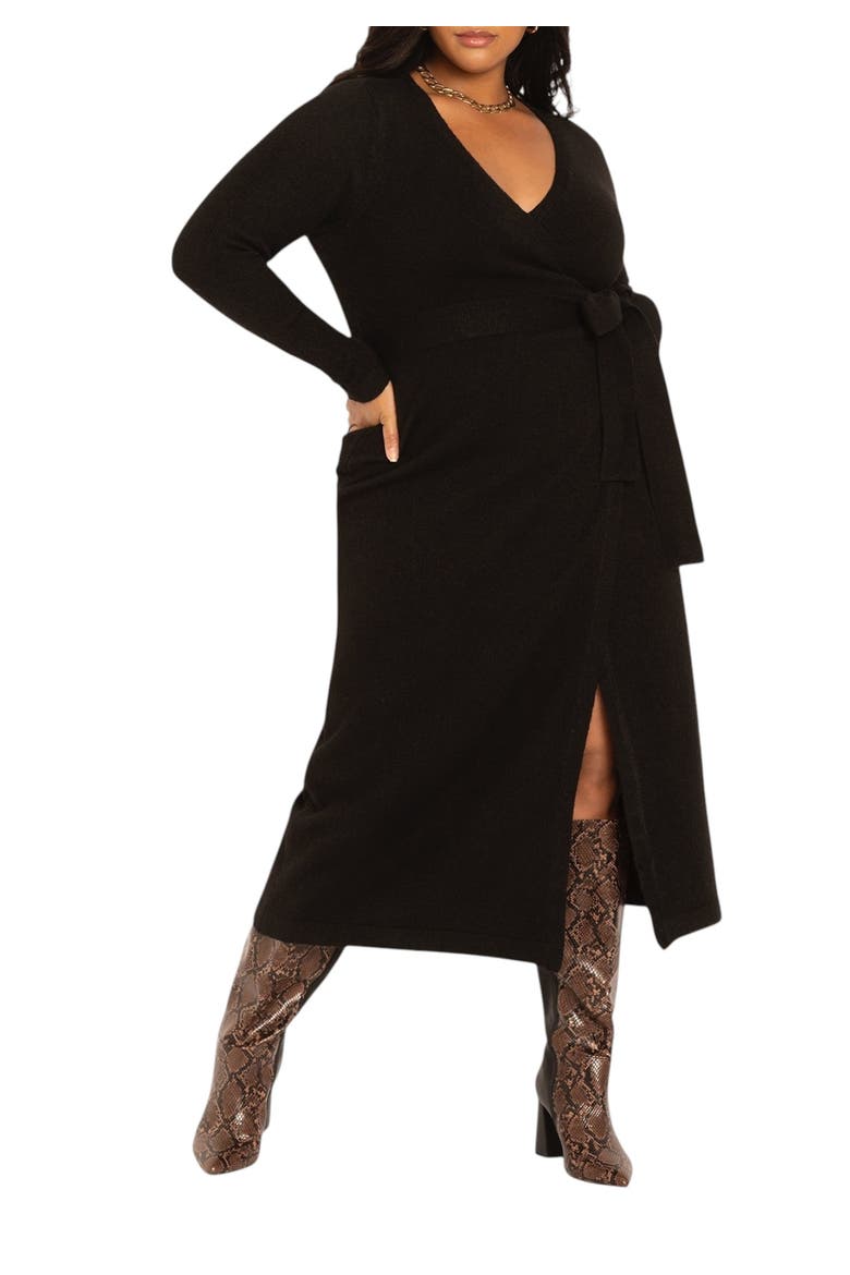 Sweater Wrap Dress, Main, color, BLACK ONYX