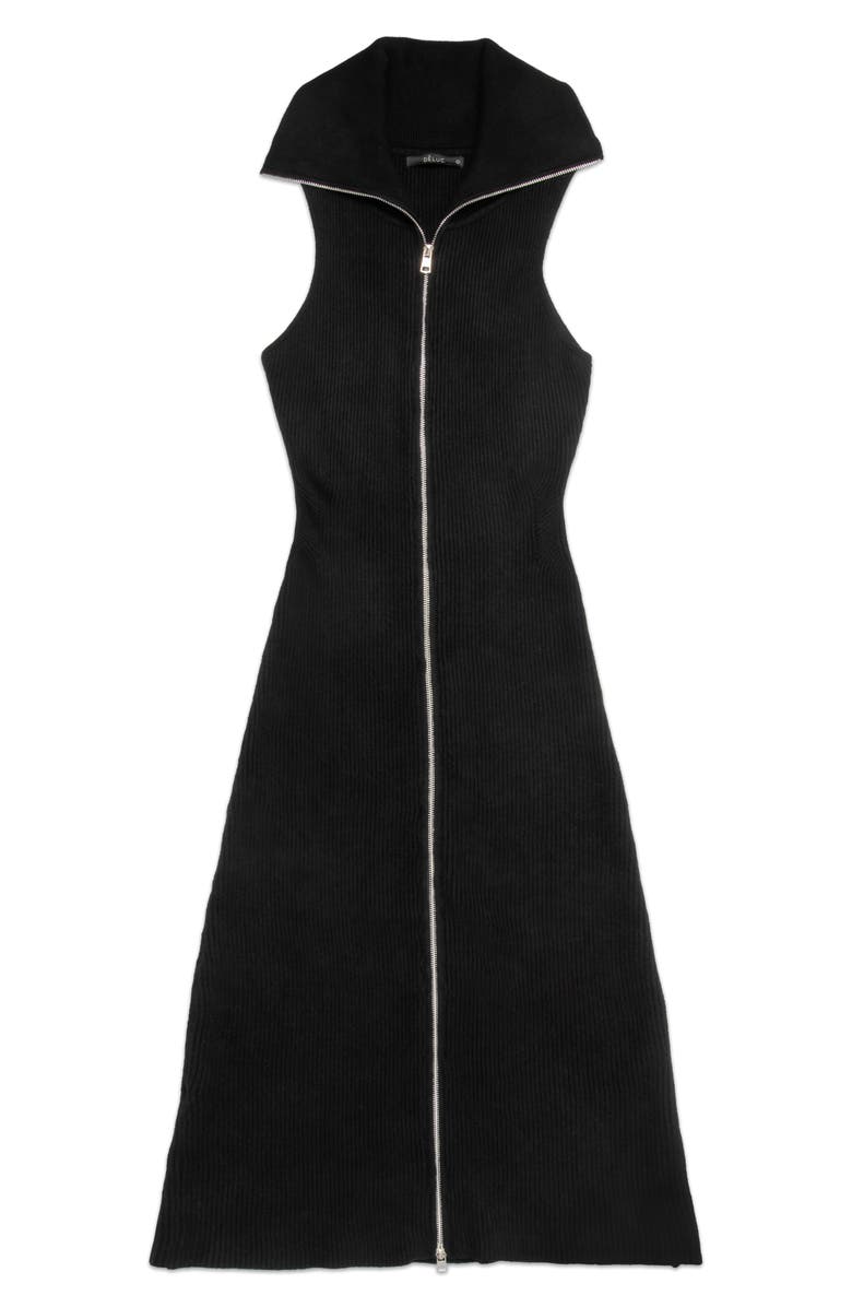 DELUC Paul Front Zip Knit Dress, Main, color, Black