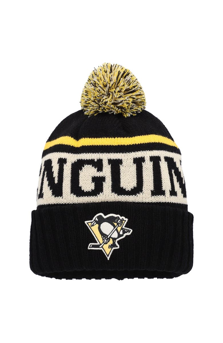 American Needle Men's American Needle Black/White Pittsburgh Penguins Pillow Line Cuffed Knit Hat with Pom, Main, color,