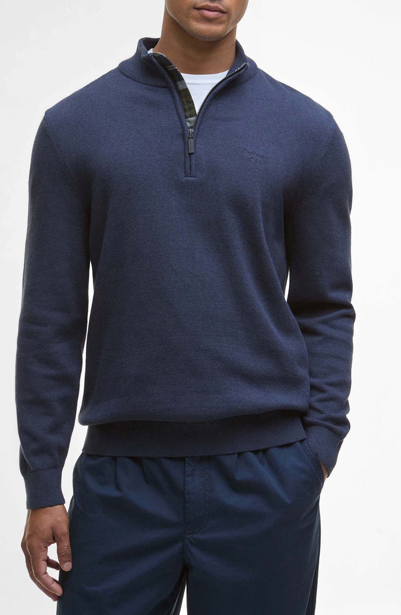 Barbour Avoch Mock Neck Cotton Half Zip Sweater, Main, color, Navy Marl