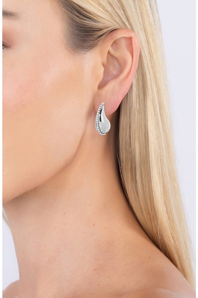 Metallic Bean Cubic Zirconia Drop Earrings, Alternate, color, SILVER
