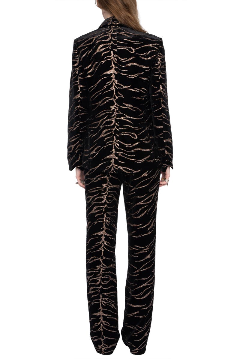 Zadig & Voltaire Vavy Metallic Tiger Stripe Velvet Jacket, Alternate, color, Black