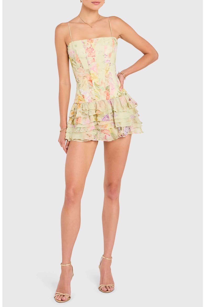 Laureline Floral Print Ruffle Romper, Alternate, color, ENDIVE MULTI