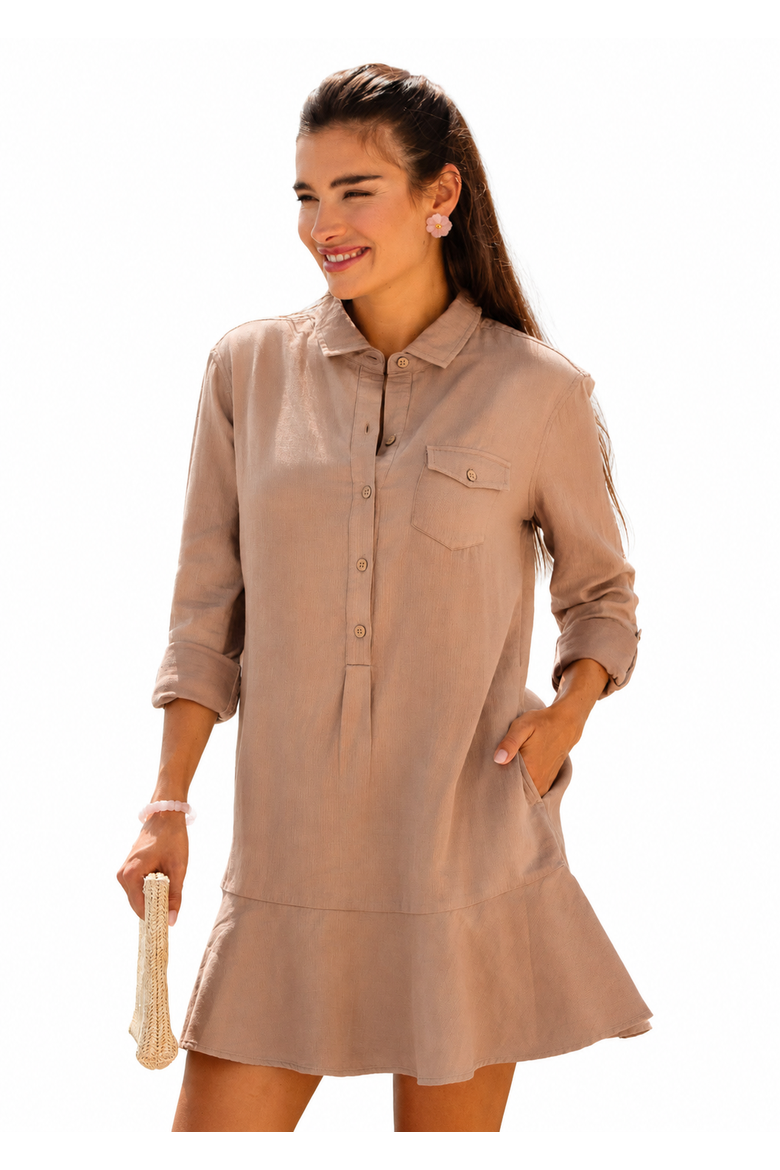Gauze Button Front Shirt Dress, Alternate, color, Brown