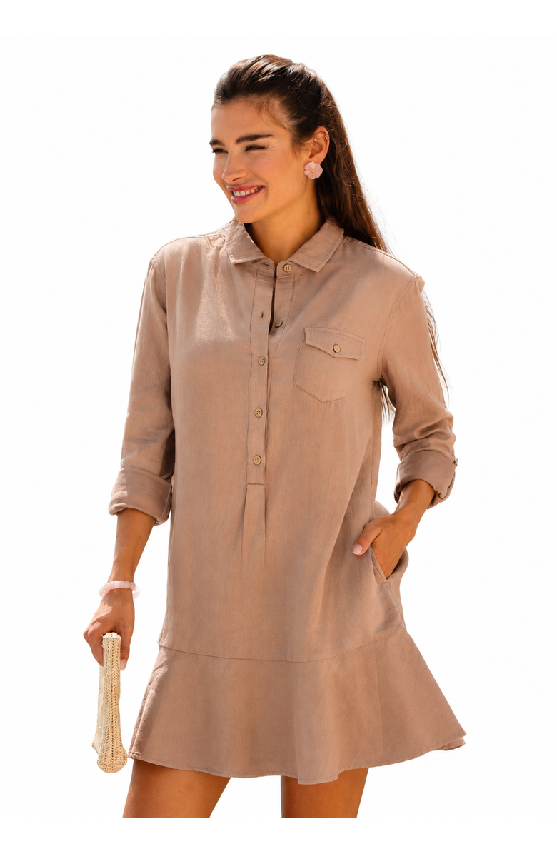 Cabana Life Gauze Button Front Shirt Dress, Alternate, color, Brown