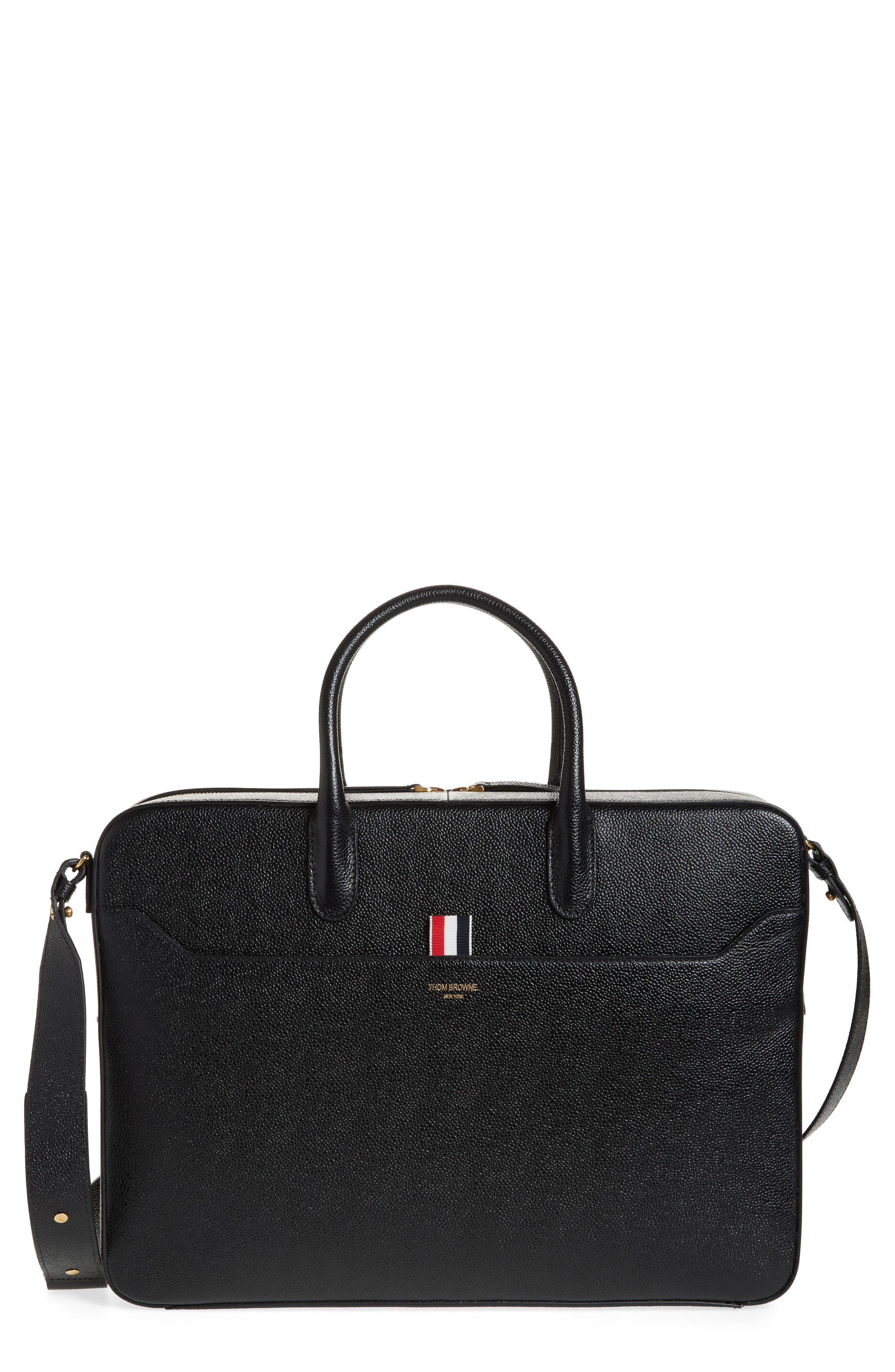 Thom Browne Pebbled Leather Business Bag, Main, color, Black