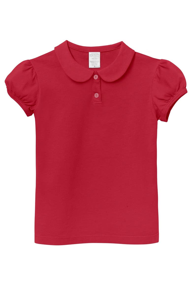Girls 100% Cotton Puff Short Sleeve Polo Tee with Peter Pan Collar, Alternate, color, Uniform Red