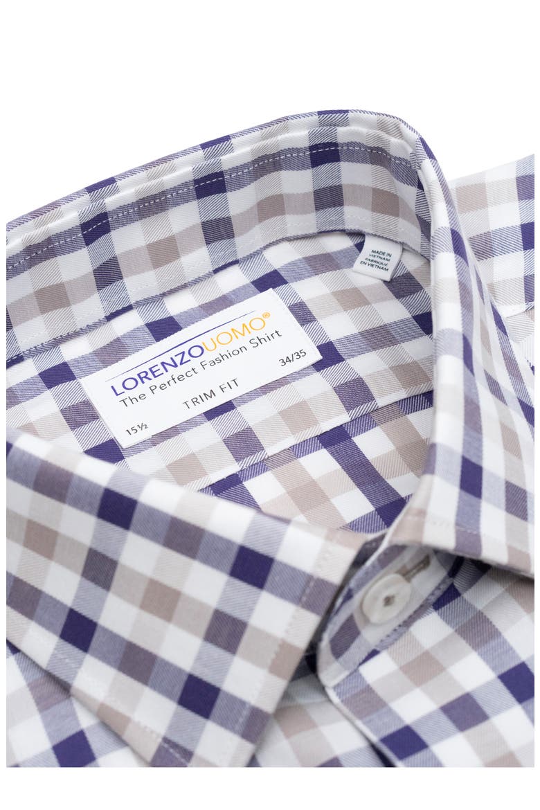 Trim Fit Textured Gingham Dress Shirt, Alternate, color, PLUM/ TAN