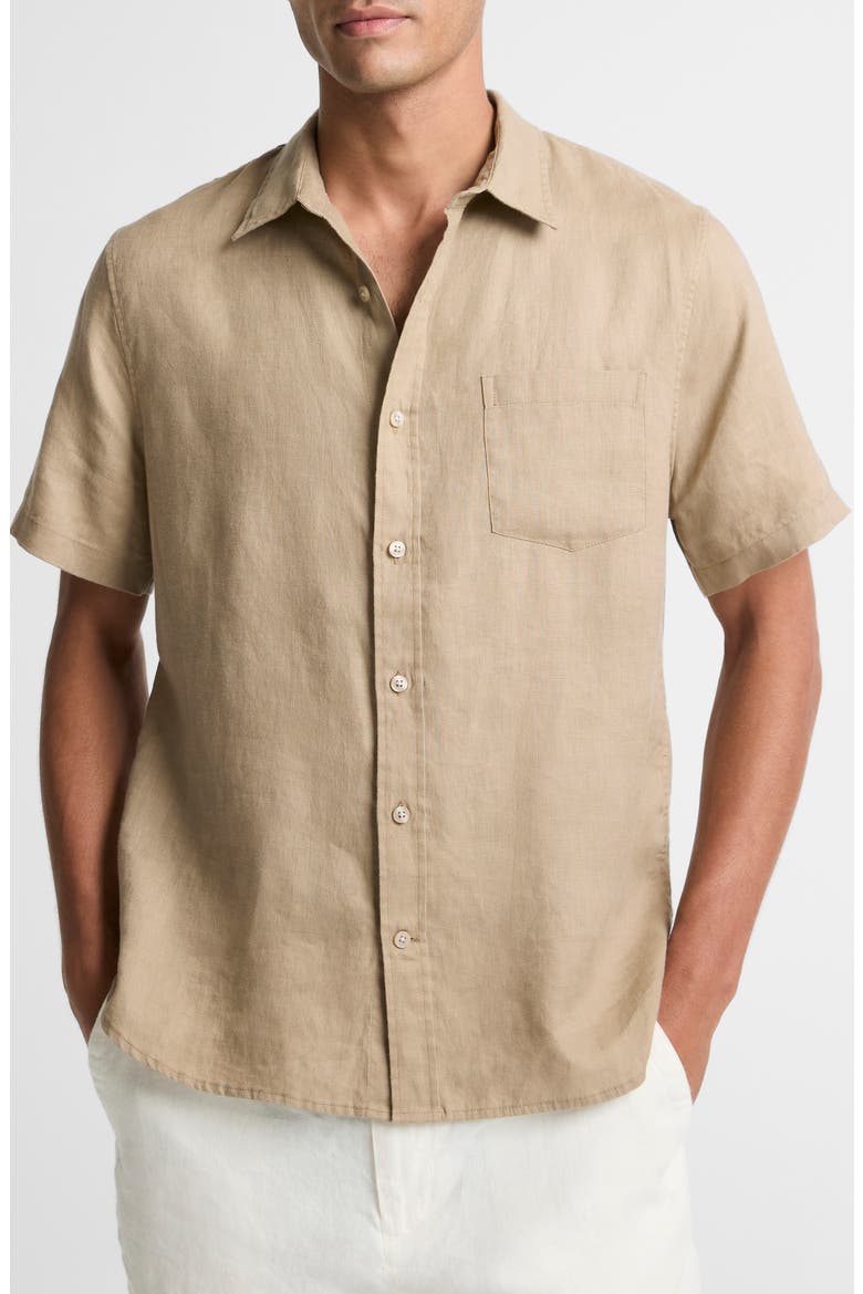Classic Fit Short Sleeve Linen Shirt, Main, color, TEAK