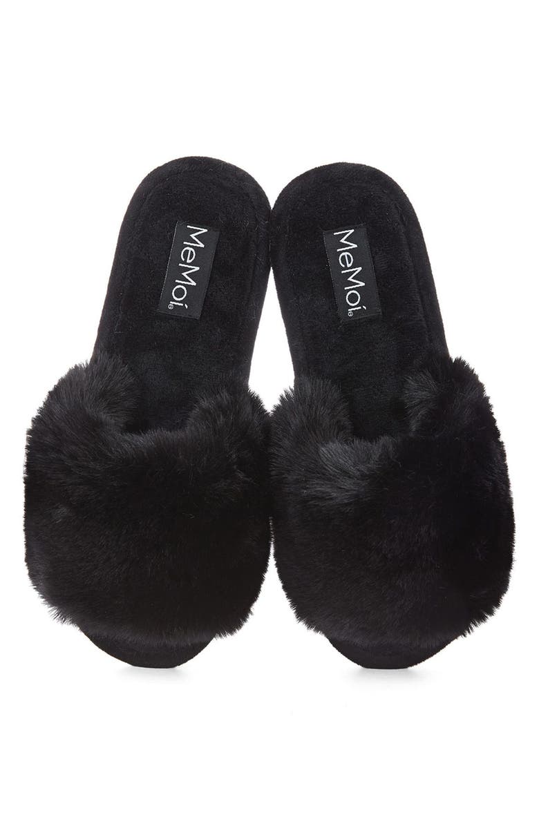 MeMoi The Bette Plush Faux Fur Slipper, Alternate, color, Black