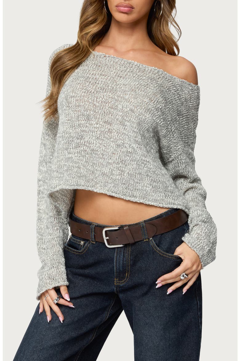 Florentina Off the Shoulder Crop Sweater, Alternate, color, GRAY