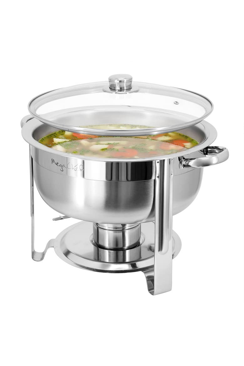 7.9 Quart Round Stainless Steel Professional Chafing Dish/Food Warmer/Buffet Server Serving Trays, Main, color, Silver