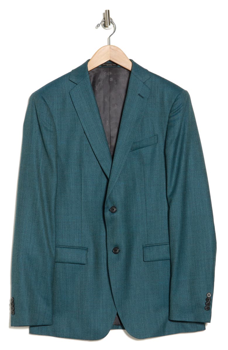 John Varvatos Star USA Herringbone Virgin Wool Sport Coat, Alternate, color, Green