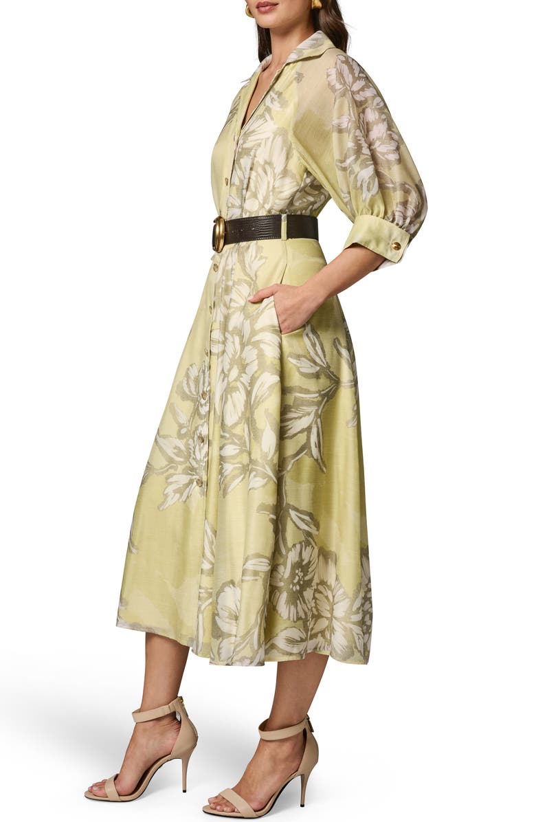 Donna Karan New York Floral Print Belted Shirtdress, Alternate, color, Summer Citron Multi