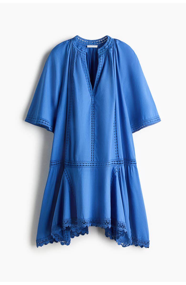 H&M Lace-inset Cotton Dress, Main, color, Blue