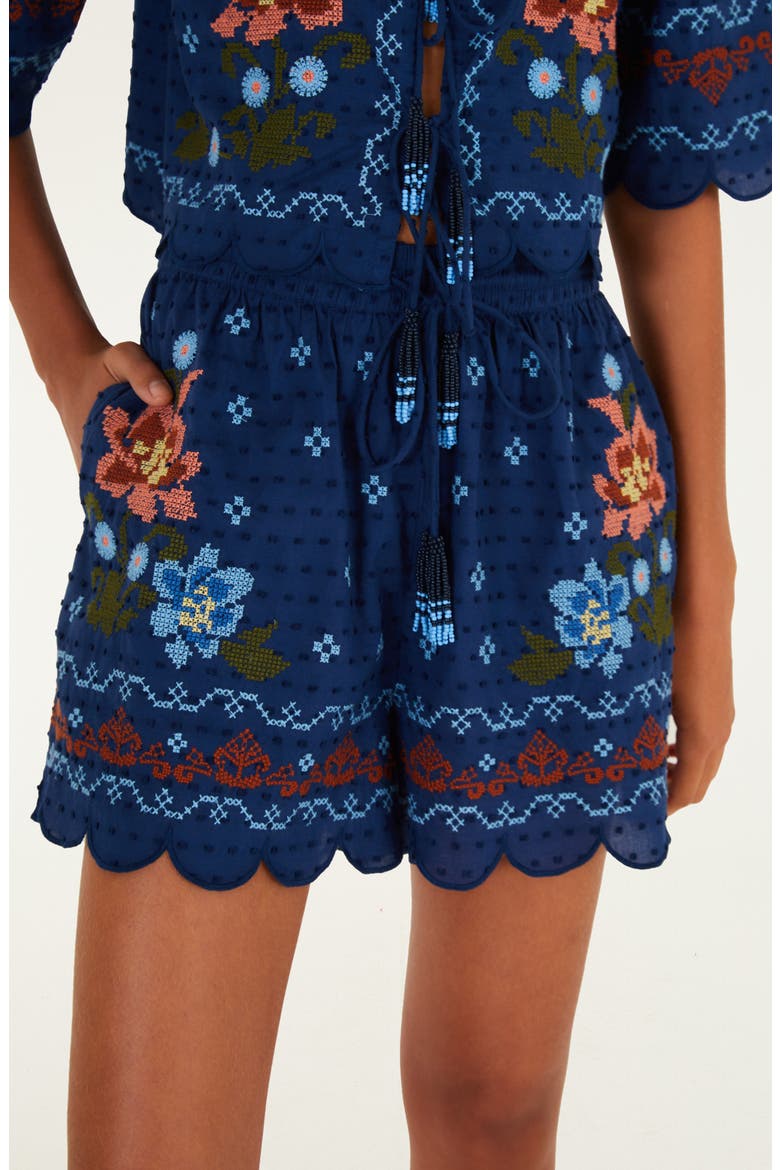 Stitched Garden Cover-Up Shorts, Alternate, color, DARK BLUE