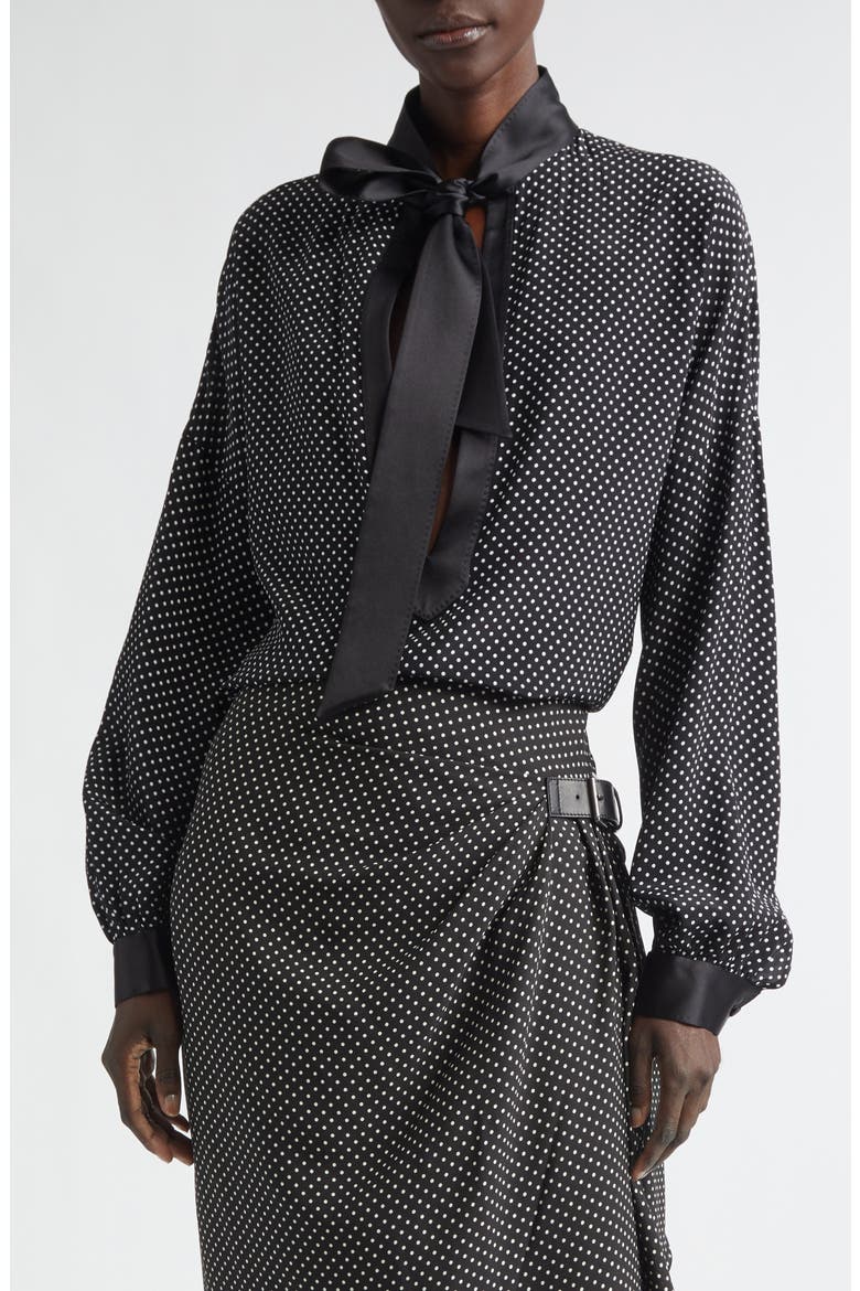 Dot Silk Crepe Tunic Top, Main, color, BLACK/ OFF WHITE