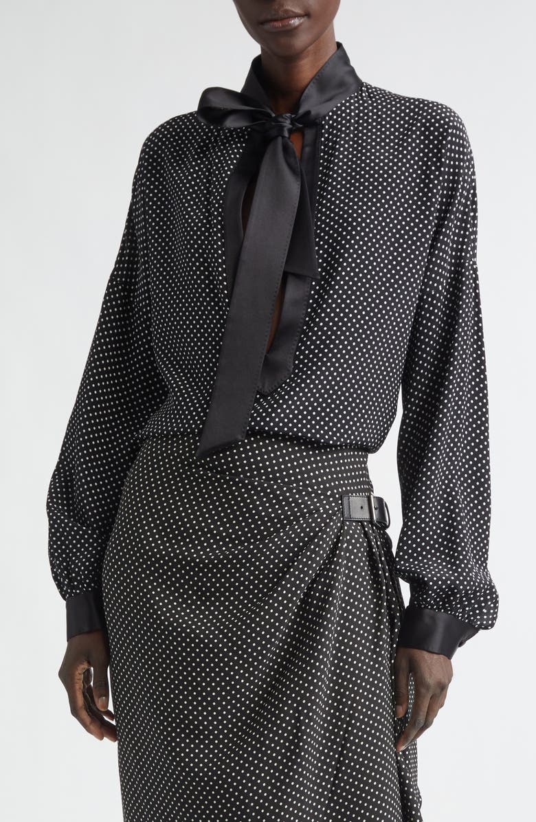 TOM FORD Dot Silk Crepe Tunic Top, Main, color, Black/ Off White