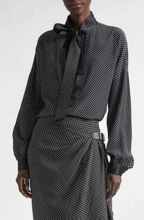 Dot Silk Crepe Tunic Top