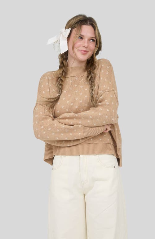 Blu Pepper Mock Neck Heart Knit Sweater In Brown