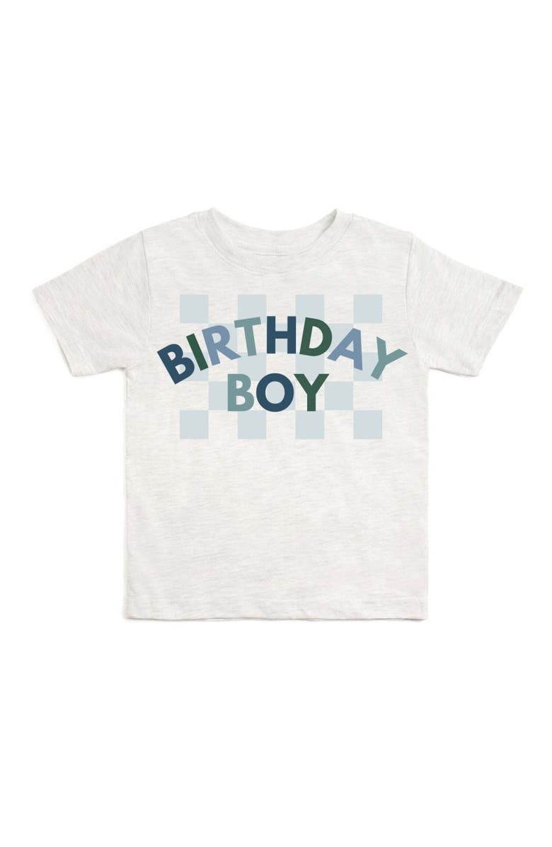 Sweet Wink Birthday Boy Checker Short Sleeve T-Shirt, Main, color, Ash