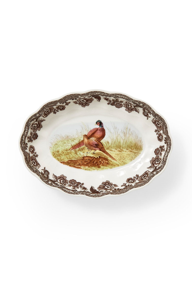 Woodland 6" Oval Fluted Dish, Pheasant, Main, color, Brown