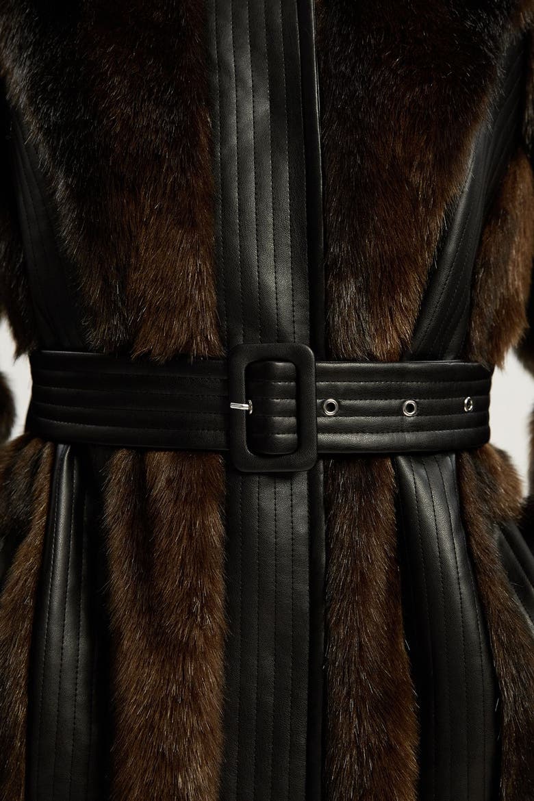 Petite Faux Fur Belted Midi Coat, Alternate, color, Chocolate