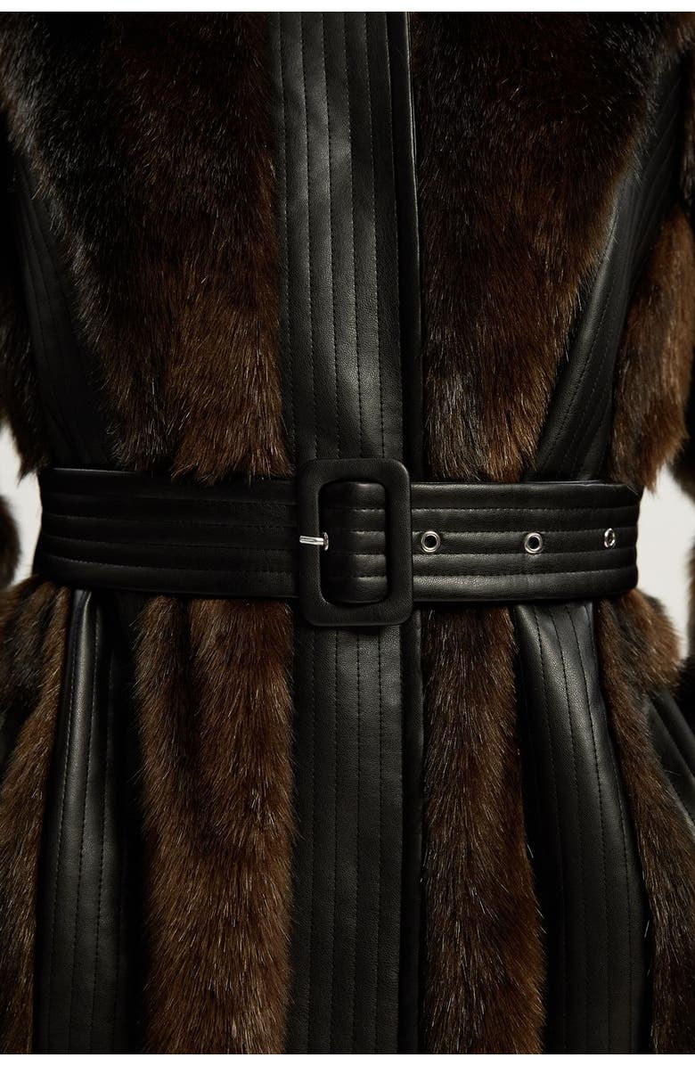 Karen Millen Petite Faux Fur Belted Midi Coat, Alternate, color, Chocolate