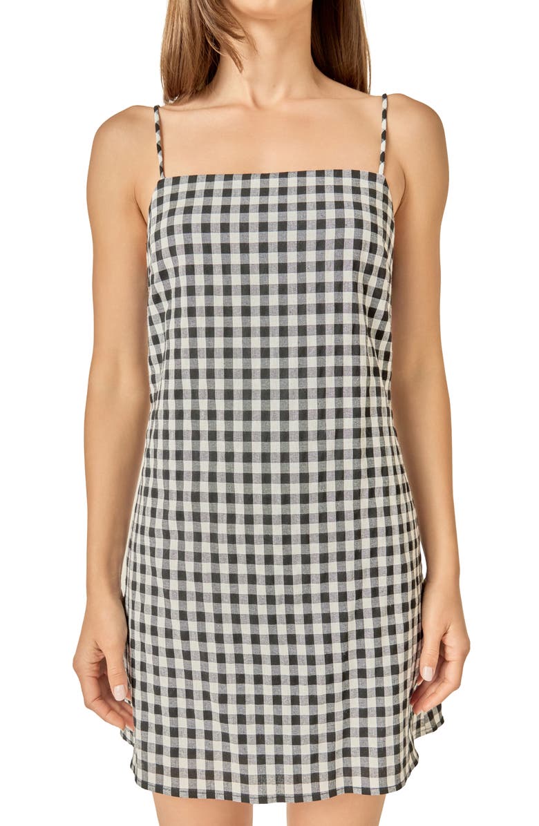 English Factory Check Sleeveless Sheath Minidress, Alternate, color, Black/ White Plaid