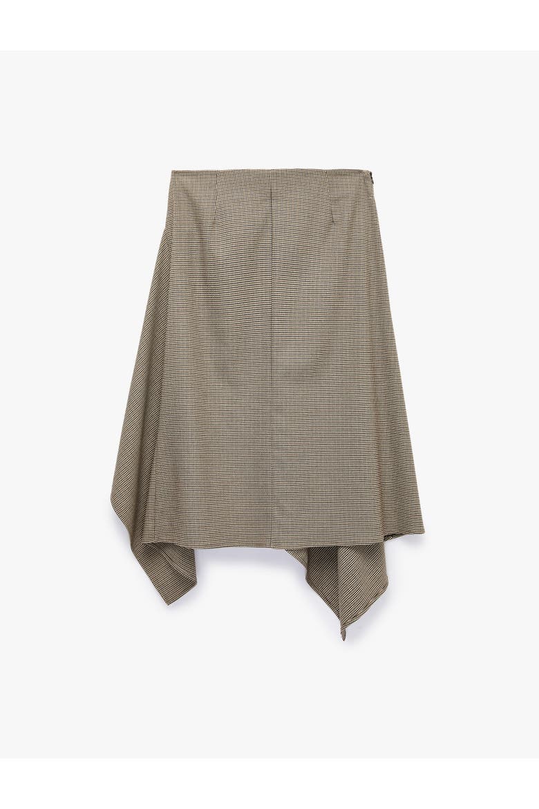 Houndstooth Asymmetric Handkerchief Hem Midi Skirt, Alternate, color, BROWN CHECK