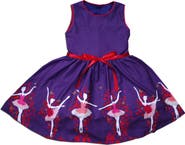JOE-ELLA Kids' Ballerina Border Print Party Dress