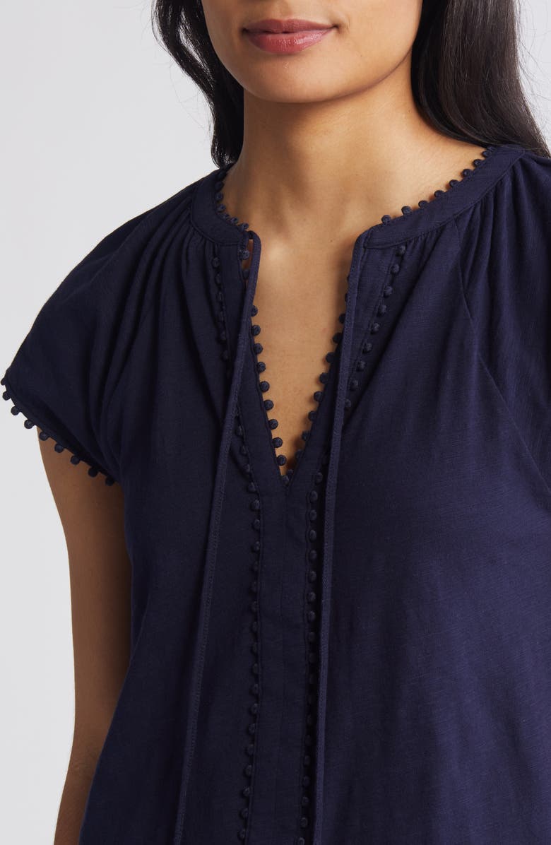 Boden Millie Tassel Tie Short Sleeve Cotton Top, Alternate, color, 