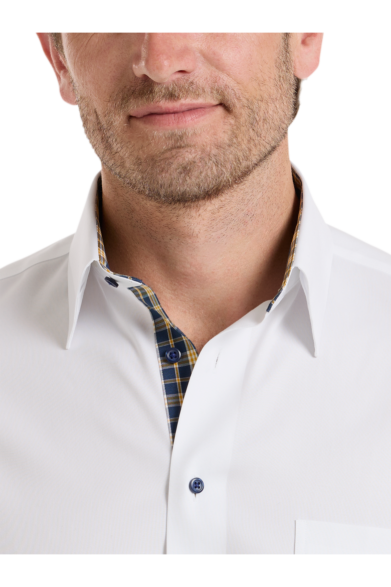 Cotton Spandex Point Collar Pinpoint Tailored Contrast Trim Button Cuff Long Sleeve Shirt, Alternate, color, White Multi