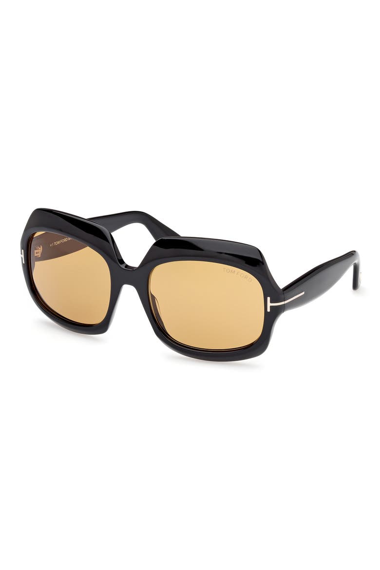 Ren 60mm Geometric Sunglasses, Alternate, color, SHINY BLACK / BROWN
