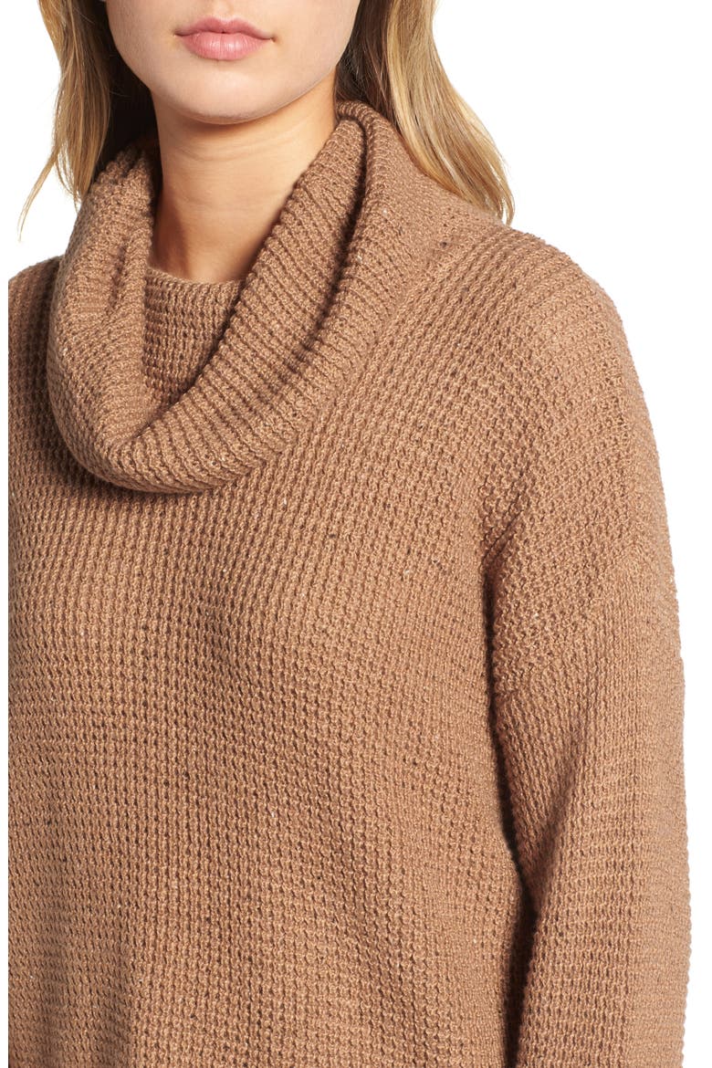 Chunky Thermal Cowl Neck Sweater, Alternate, color, BROWN CATTAIL